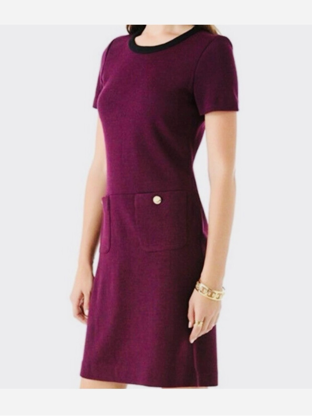 TORY BUTCH Anthea Shift Dress Wool Blend Knit Midi Sweater Dress, Plum